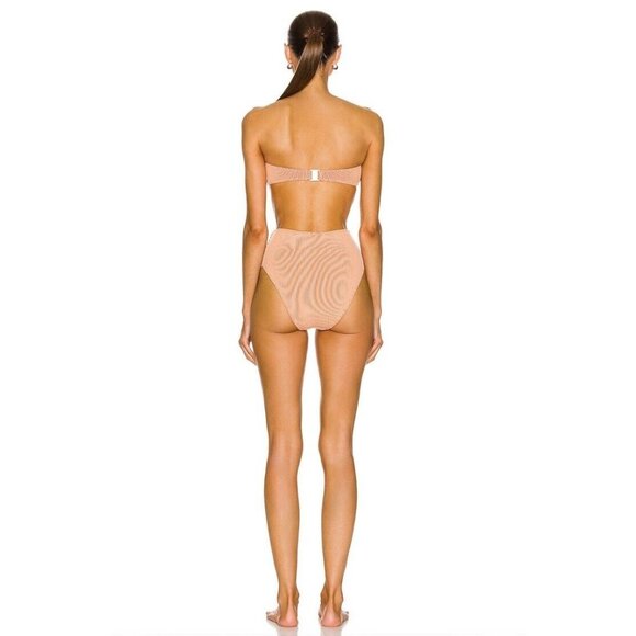 MATTHEW BRUCH Daria High Waist Bikini Top in Orange & Oatmeal Rib - Picture 3 of 7